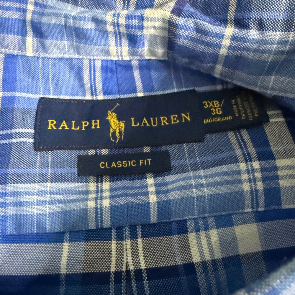 Polo Ralph Lauren Button Down Mens 3XB Blue Plaid Preppy Casual Flesh Pony Logo - Picture 4 of 7